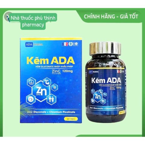 Kẽm ADA hỗ trợ sức khỏe sinh lực nam giới hộp 60 viên (kẽm nhập pháp, date mới)