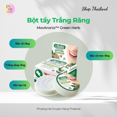 Bột Làm Trắng Răng Movitronix™ Green Herb - Bột Đánh Răng Thảo Dược Tự Nhiên Giúp Tẩy Trắng Răng An Toàn và Hiệu Quả