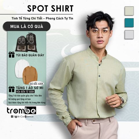 Áo Sơ Mi Nam Dài Tay Cổ Tàu Hai Nút TROMBE Trẻ Trung, Phong Cách Đi Làm Đi Tiệc