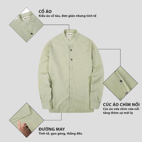 Áo Sơ Mi Nam Dài Tay Cổ Tàu Hai Nút TROMBE Trẻ Trung, Phong Cách Đi Làm Đi Tiệc