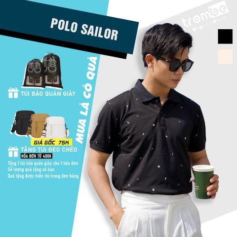Áo Polo Nam Ngắn Tay Sailor Trombe Họa Tiết Mỏ Neo Chất Thun Rayon Thanh Lịch - Thời Trang Nam Cá Tính, Dễ Phối Đồ