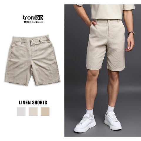Quần Short Linen Nam TROMBE - Mềm Mịn, Thoáng Mát, Dáng Regular Fit Phù Hợp Du Lịch và Dã Ngoại