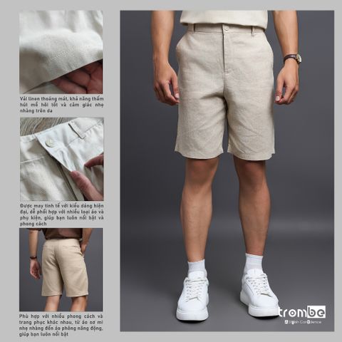Quần Short Linen Nam TROMBE - Mềm Mịn, Thoáng Mát, Dáng Regular Fit Phù Hợp Du Lịch và Dã Ngoại