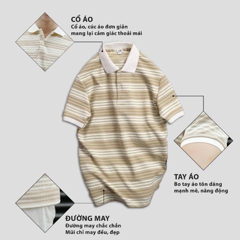 Áo Polo Nam Dệt Kim HORIZON Trombe Sọc Ngang Dập Nổi Ít Nhăn - Thời Trang Năng Động Cho Đi Làm và Đi Chơi