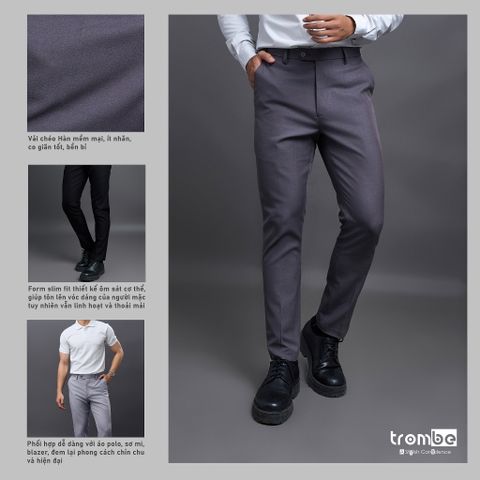 Quần Tây Nam Slim Fit TROMBE Chất Vải Chéo Hàn Sang Trọng - Dễ Phối Đồ, Thoáng Mát, Co Giãn, Phong Cách Trẻ Trung
