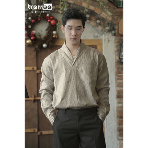 Áo Sơ Mi Nam Cổ V Dài Tay TROMBE - Vải Cotton Thoáng Mát, Form Rộng, Thời Trang Sang Trọng, Dành Cho Mọi Dịp