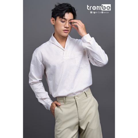 Áo Sơ Mi Nam Cổ V Dài Tay TROMBE - Vải Cotton Thoáng Mát, Form Rộng, Thời Trang Sang Trọng, Dành Cho Mọi Dịp