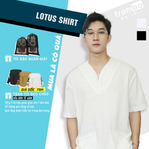 Áo Linen Thiết Kế Tencel Nam Hai Túi Trombe Cổ V Dáng Suôn Form Rộng