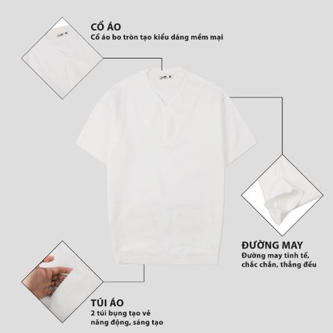Áo Linen Thiết Kế Tencel Nam Hai Túi Trombe Cổ V Dáng Suôn Form Rộng