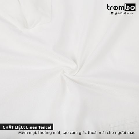 Áo Linen Thiết Kế Tencel Nam Hai Túi Trombe Cổ V Dáng Suôn Form Rộng