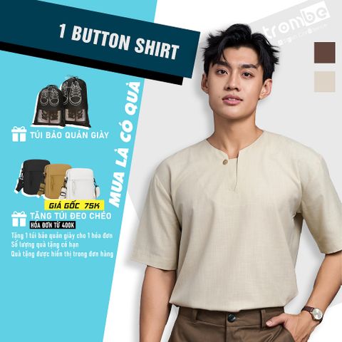 [Mua là có quà] Áo Linen Thiết Kế Trombe Tay Ngắn Một Nút Dáng Suôn Form Rộng Thanh Lịch