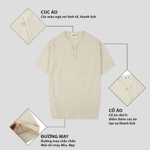[Mua là có quà] Áo Linen Thiết Kế Trombe Tay Ngắn Một Nút Dáng Suôn Form Rộng Thanh Lịch