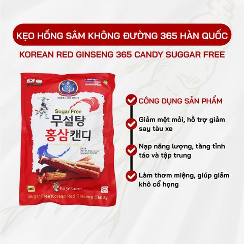 Kẹo Hồng Sâm Không Đường 365g Hàn Quốc - Tăng Đề Kháng, Giảm Say Tàu Xe, Hỗ Trợ Kiểm Soát Đường Huyết, Quà Tặng Sức Khỏe