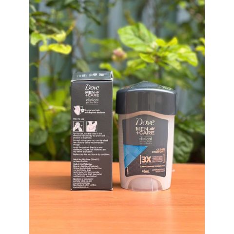 Lăn khử mùi Dove cho Nam - Chống Mồ Hôi Hiệu Quả, Dưỡng Ẩm Da, Clean Comfort 45ml - Bảo Vệ 48 Giờ
