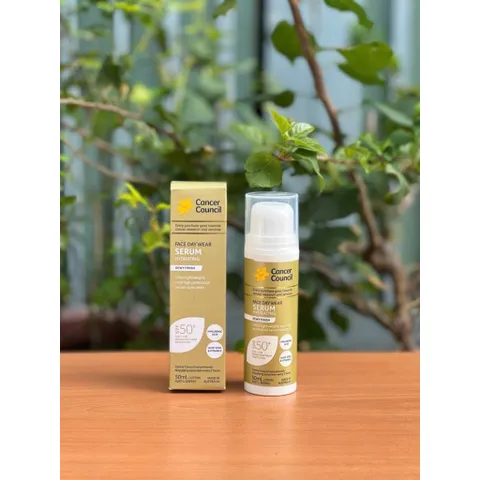 Serum Chống Nắng Dưỡng Ẩm Cancer Council Face Day Wear SPF50+ 50ml - Dưỡng Ẩm, Bảo Vệ Da, Thấm Nhanh, Không Bóng, Dùng Lót Trang Điểm
