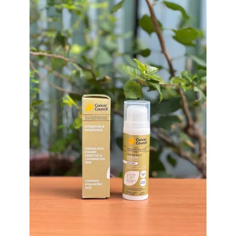 Serum Chống Nắng Dưỡng Ẩm Cancer Council Face Day Wear SPF50+ 50ml - Dưỡng Ẩm, Bảo Vệ Da, Thấm Nhanh, Không Bóng, Dùng Lót Trang Điểm