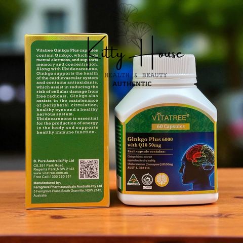 [Nhập khẩu chính ngạch] Viên uống bổ não Vitatree Ginkgo Plus 6000 with Q10 50mg hộp 60 viên 296324