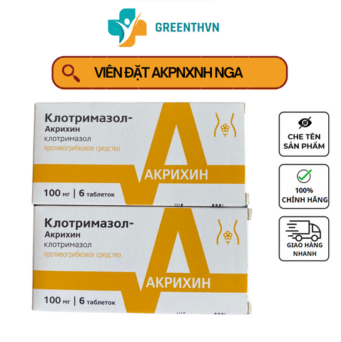 Viên Đặt Clotrimazole-Akrikhin 100mg - Điều Trị Nhiễm Nấm Âm Đạo, Hộp 6 Viên, Sản Phẩm Từ Nga