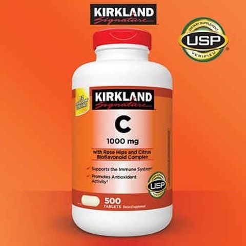 Viên Uống Vitamin C Kirkland 1000mg - Hộp 500 Viên Tăng Cường Hệ Miễn Dịch và Làm Đẹp Da - Sản Phẩm Chất Lượng Mỹ
