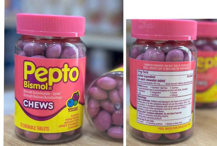 Viên nhai Pepto Bismol vị Cherry 70 viên - Hỗ trợ tiêu hóa, giảm đau dạ dày, hàng nhập Mỹ, dễ dàng hấp thu, hiệu quả nhanh chóng
