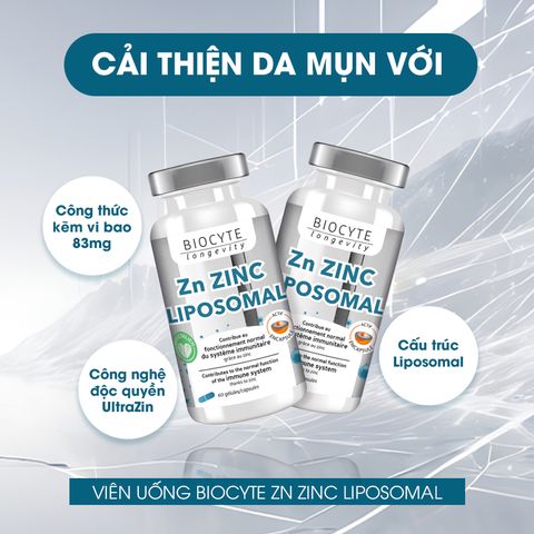 Viên kẽm Zn Zinc Liposomal Biocyte Pháp hỗ trợ giảm mụn nội tiết, tăng đề kháng