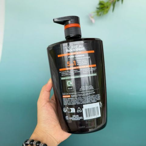 Sữa Tắm 5 Trong 1 L'Oréal Paris Men Expert Pure Carbon 1000ml - Dưỡng Da, Gội Đầu, Rửa Mặt Kháng Oxy Hóa, Hương Nam Tính Quyến Rũ