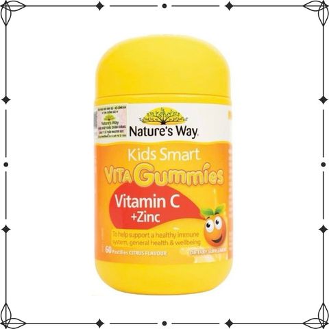 [Nhập khẩu] Viên nhai bổ sung Vitamin C và kẽm Nature's Way Kids Smart Vita Gummies Vitamin C + ZinC 60 viên - dii.