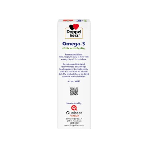 Viên dầu cá Doppelherz Omega 3 - Bổ não, đẹp da, tốt cho mắt, chứa Folic Acid, B6, B12 - Hỗ trợ sức khỏe từ Đức 30 viên