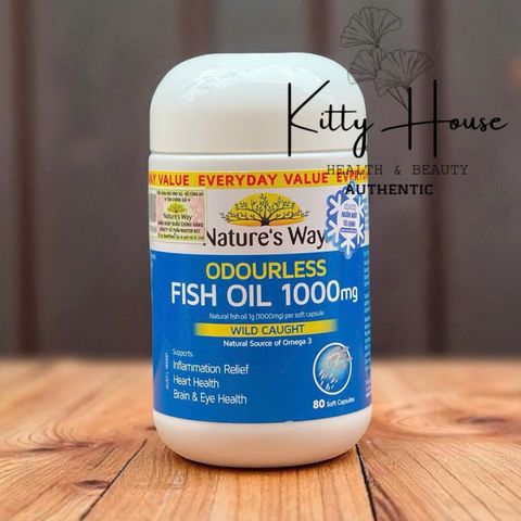 Viên uống Dầu cá Nature's Way Odourless Fish Oil 1000mg không mùi - Hỗ trợ sức khỏe mắt, não bộ và tim mạch, hộp 80 viên