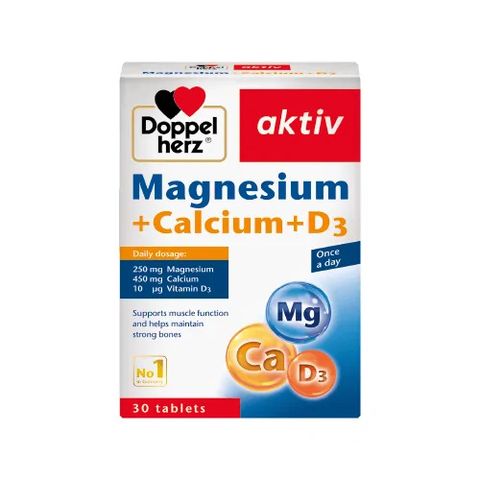 Viên uống bổ sung Canxi, Magie Doppelherz - Hỗ trợ sức khỏe xương khớp, nhập khẩu Đức - 450mg Canxi, 250mg Magie, vitamin D3 10µg