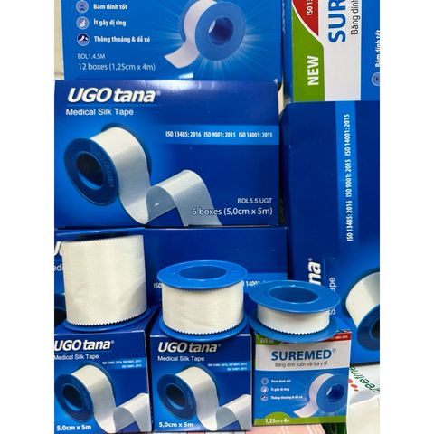 Hộp 12 Cuộn Băng Keo Dính Vải Lụa Y Tế UGOTANA - Băng Dính Silk Tape Chất Lượng Cao, An Toàn Cho Da