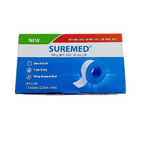 Băng keo lụa y tế SUREMED 1.25cm x 4m - Băng dính lụa chống dị ứng, giúp cố định băng gạc và thiết bị y tế