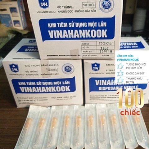 Hộp 100 Đầu Kim Tiêm Vinahankook 26G - Kim Tiêm Vô Trùng, Sử Dụng 1 Lần, Chất Liệu Thép Không Gỉ, An Toàn cho Y Tế