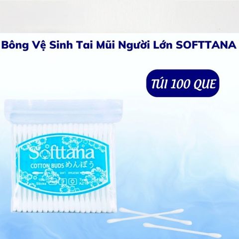 Tăm bông Softana AZ10 - Combo 5 Gói 100 Que 100% Cotton Mềm Mại Dùng Cho Người Lớn - Đầu Bông Thấm Nước Tốt