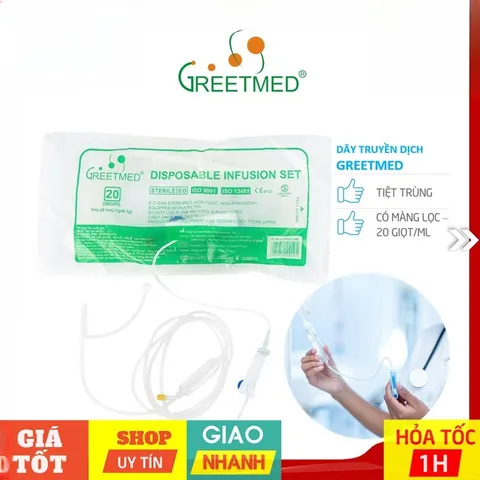 Combo 10 Dây Truyền Dịch GreetMed ISO 9001 - Khử Trùng Khí E.O, Màng Lọc, Dùng Một Lần - Thiết Bị Chăm Sóc Sức Khỏe Nhật Bản