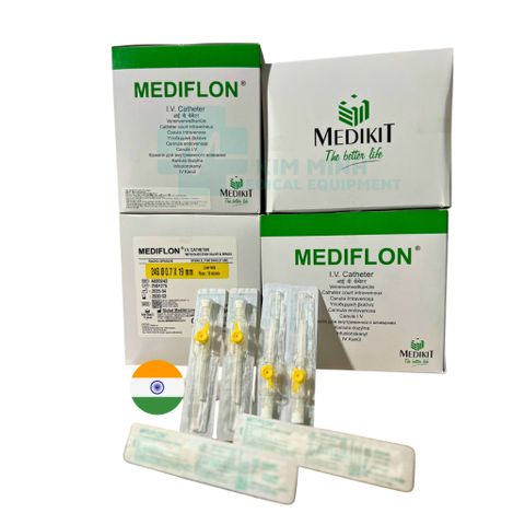 Kim Luồn Tĩnh Mạch Medikit 24G Vàng Nhập Khẩu Ấn Độ (H/100c) - Thiết Bị Y Tế An Toàn, Tiện Lợi Cho Tiêm Truyền và Lấy Mẫu Máu