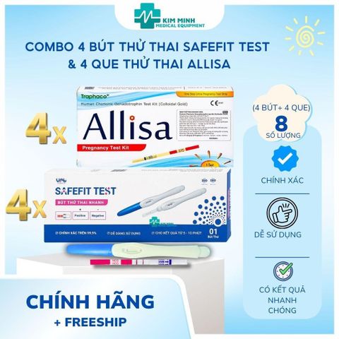 Combo 4 Bút Thử Thai Safefit và 4 Que Thử Thai Allisa - Phát Hiện Thai Sớm, Chính Xác, Dễ Dùng, Tiết Kiệm Chi Phí