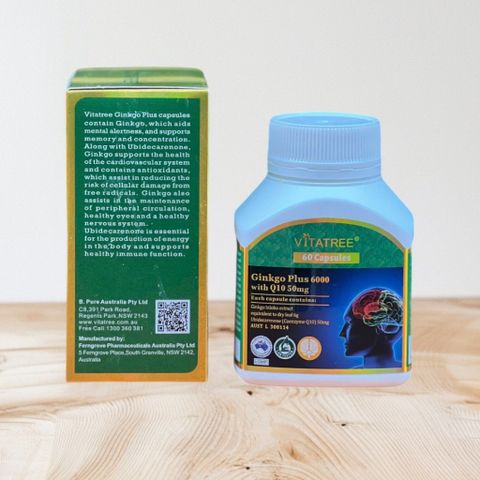 Viên uống bổ não Vitatree Ginkgo Plus 6000mg with Q10 50mg