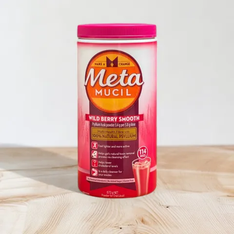 Bột bổ sung chất xơ Meta Mucil vị dâu wild berry no added sugar 673g hàng Úc