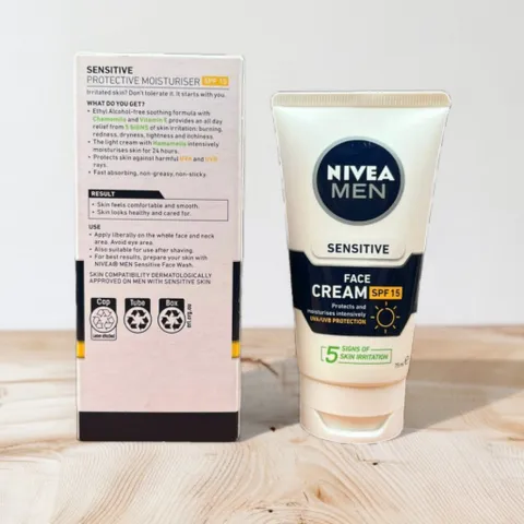 Kem Dưỡng Da Nam Nivea Men Sensitive Protection SPF15 75ml - Dưỡng ẩm và Bảo vệ Da Nhạy Cảm