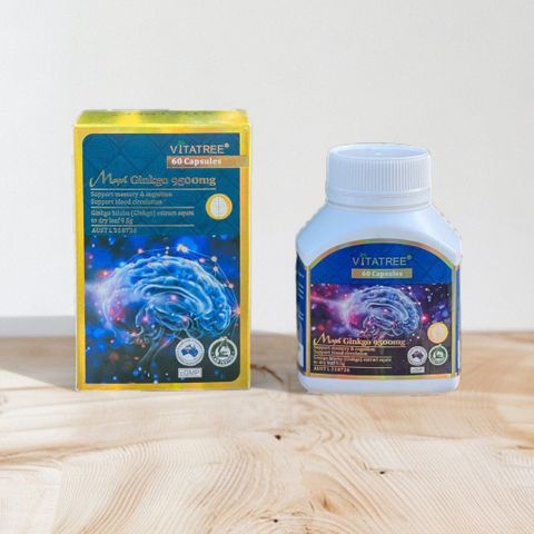 Viên Uống Tăng Tuần Hoàn Não Vitatree Maxi Ginkgo 9500mg - 60 Viên Bổ Não, Tăng Cường Trí Nhớ, Hàng Mỹ Chính Hãng