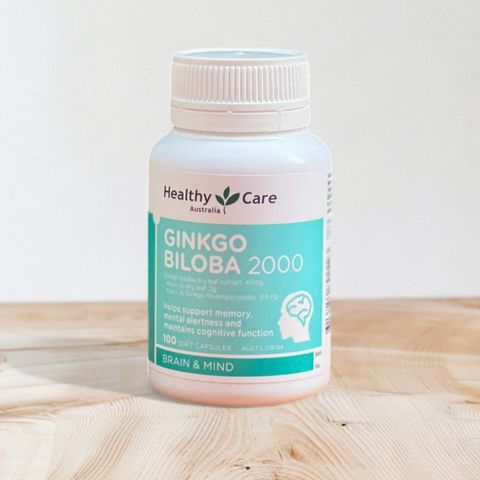 Viên uống bổ não Ginkgo Biloba 2000mg - Tăng cường trí nhớ & tuần hoàn máu não - Healthy Care 100 viên