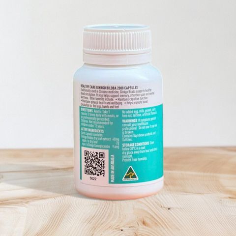 Viên uống bổ não Ginkgo Biloba 2000mg - Tăng cường trí nhớ & tuần hoàn máu não - Healthy Care 100 viên