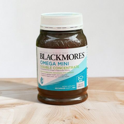Viên uống bổ sung dầu cá Blackmores Omega Mini Caps Double Concentrate 400 viên - Hỗ trợ tim mạch cho sức khỏe toàn diện