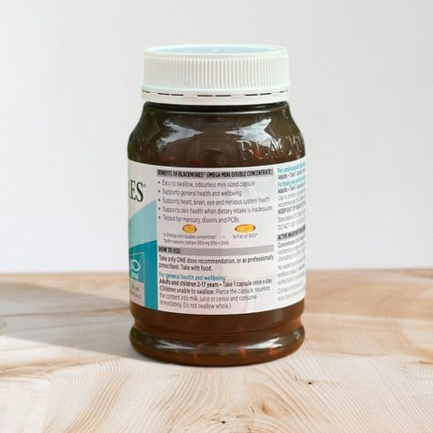 Viên uống bổ sung dầu cá Blackmores Omega Mini Caps Double Concentrate 400 viên - Hỗ trợ tim mạch cho sức khỏe toàn diện