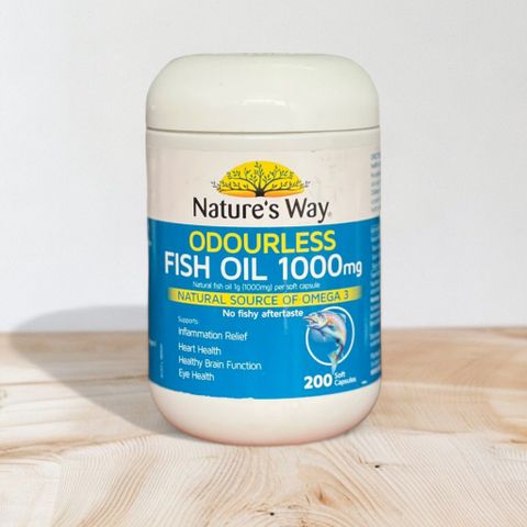 Viên uống bổ sung dầu cá không mùi Fish oil odourless 1000 Nature’s way 200 viên
