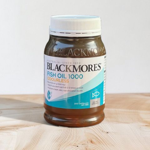Viên uống dầu cá Fish Oil 1000 Odourless Blackmores 200 viên - Hỗ trợ tim mạch, bổ sung Omega 3 cho sức khỏe tốt hơn