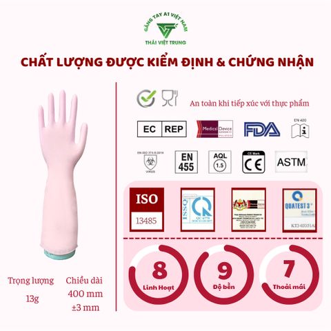 Găng Tay Cao Su Nitrile A1 Màu Hồng 16 Inch - 10 Đôi Túi Zip An Toàn Chống Dị Ứng Phù Hợp Vệ Sinh và Làm Bếp