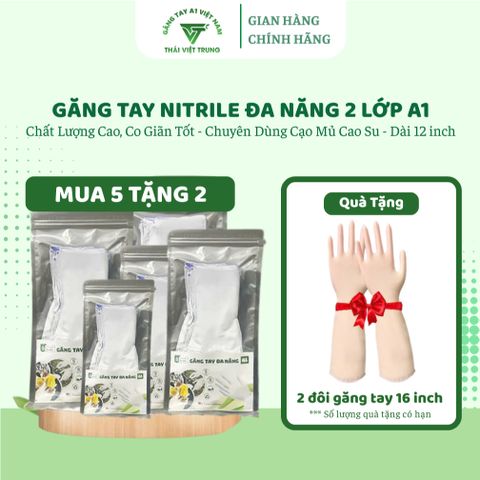 Găng Tay Cao Su Nitrile Đa Năng 2 Lớp A1 - Combo Mua 5 Tặng 2 Đôi, Chống Thấm Nước và Hóa Chất, Sử Dụng Thoải Mái Trong Nhà và Ngoài Trời