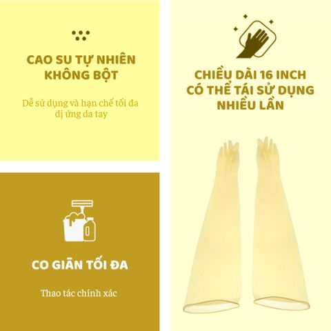 Găng Tay Cao Su Latex A1 Màu Vàng 16 Inch - Túi Zip 10 Đôi, An Toàn Cho Da, Độ Bền Cao, Đặc Biệt Cho Vệ Sinh Nhà Cửa Và Làm Bếp